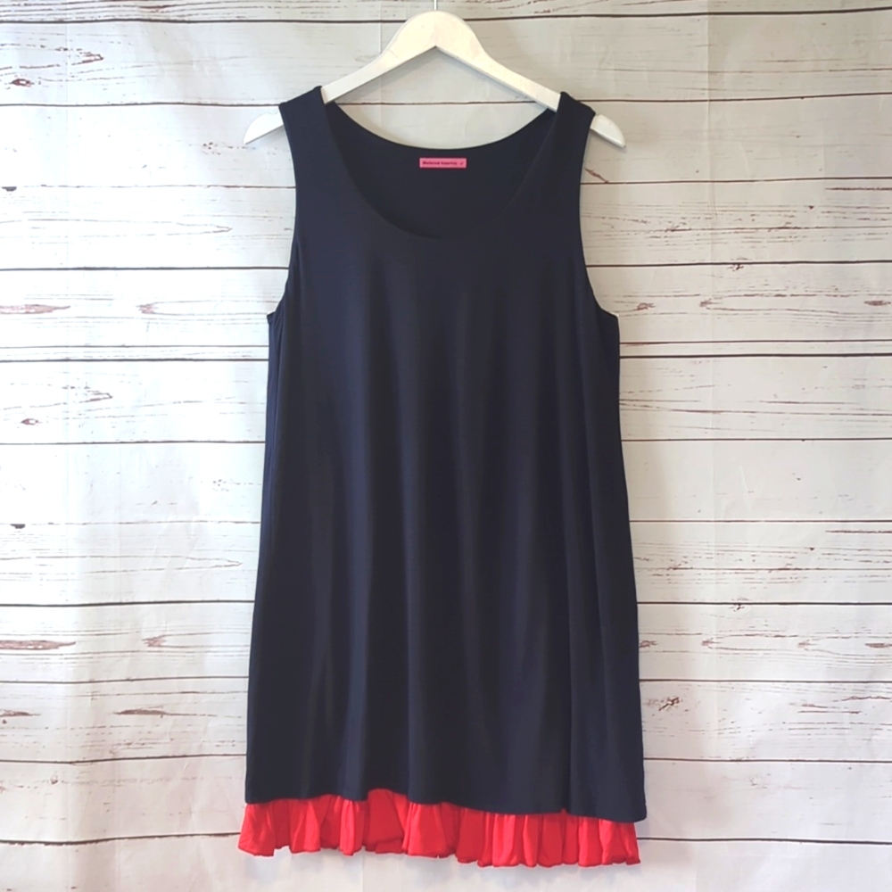 Maternal America Navy Blue Red Ruffle Tank Shift Dress Patriotic Summer Large